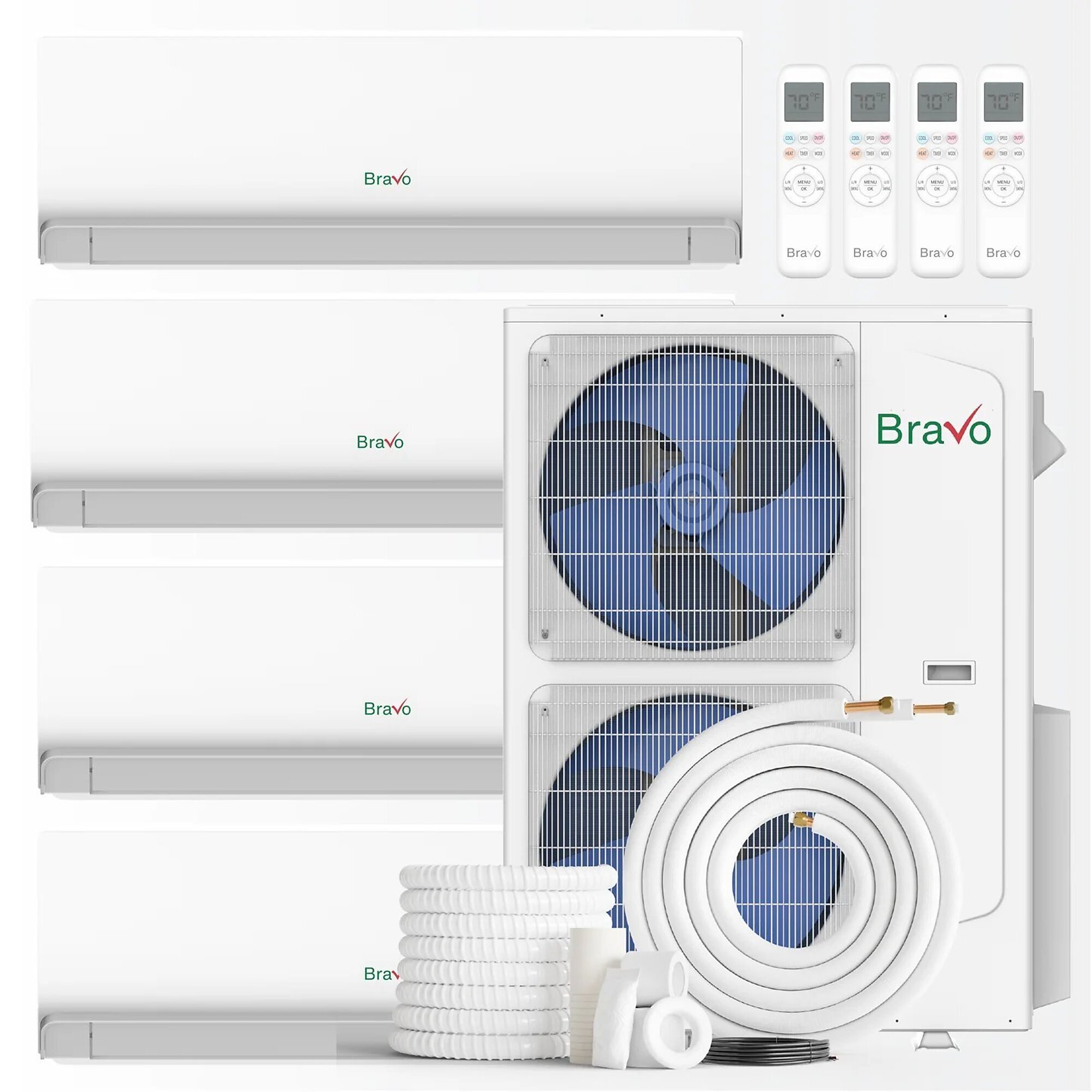 Bravo 4-Zone Mini Split AC & Heat Pump 42000 BTU Wall Mount 9K+9K+12K+12K